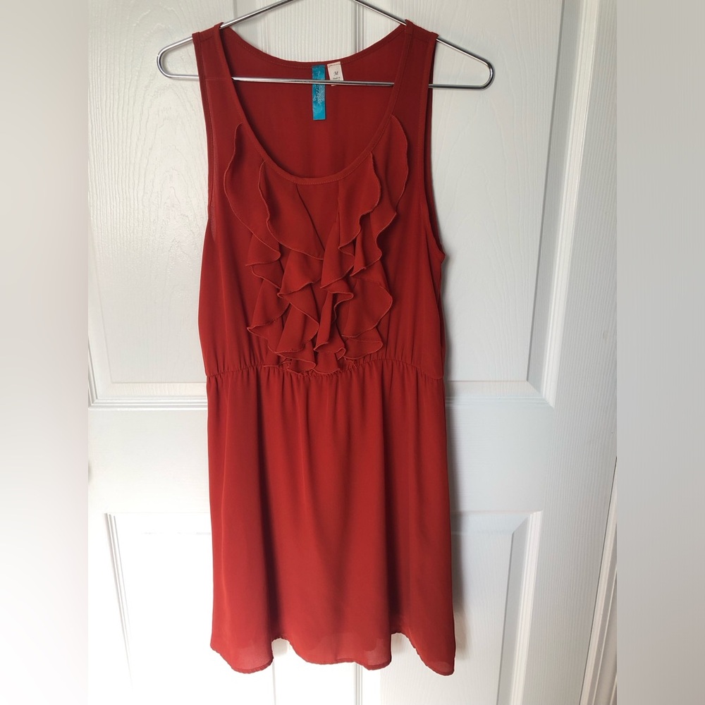 Buttons Orange/Red Sleeveless Midi Ruffled Dress Size M